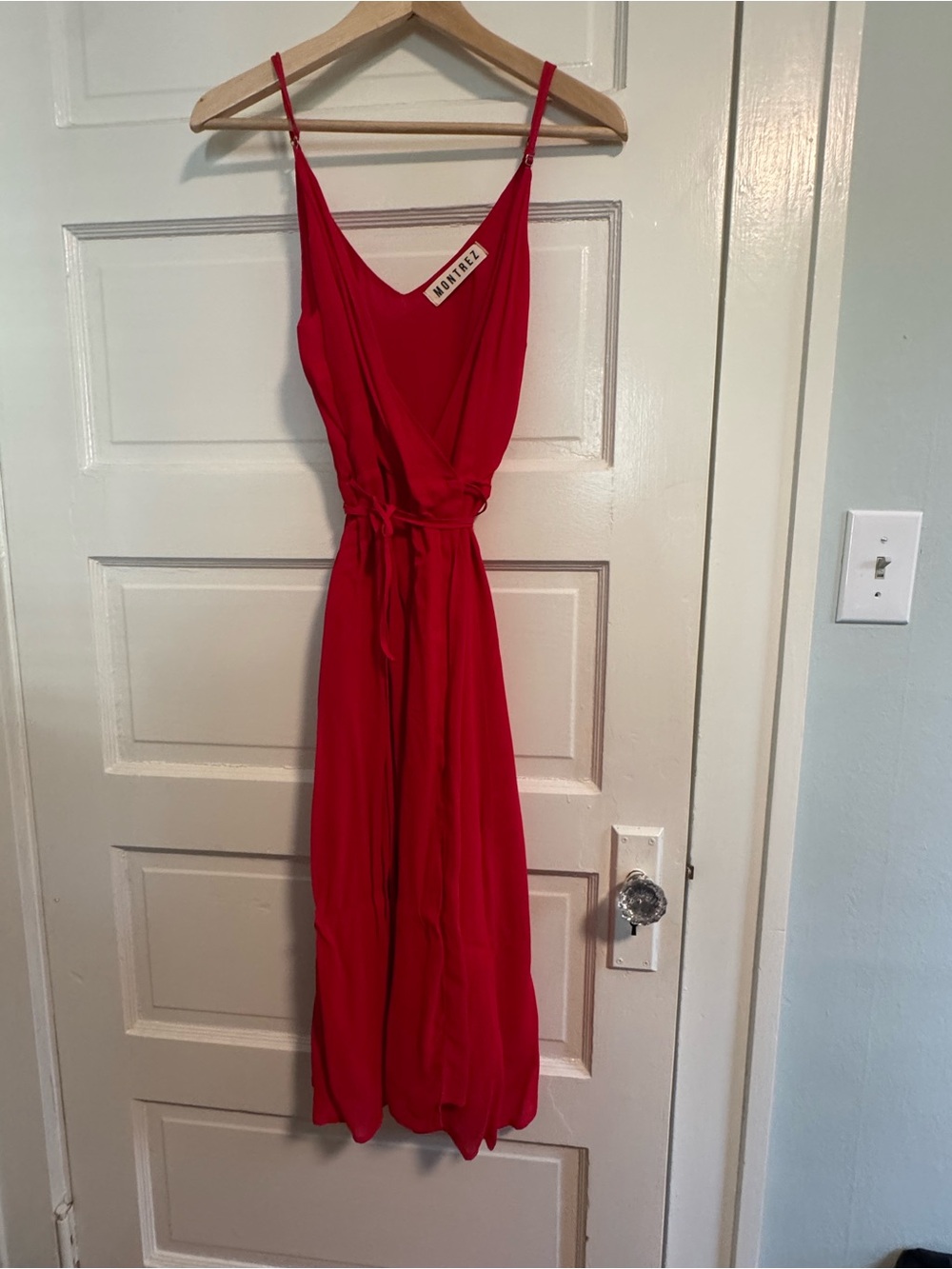 Red Maxi Slip Dress with Tie Waist